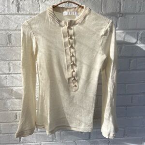 Chloe virgin wool crew neck knit sweater  with buttons